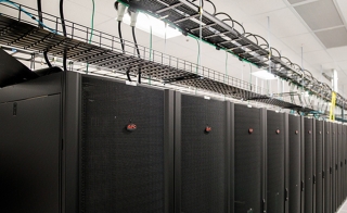 A row of racks containing ASU's new supercomputer, Sol
