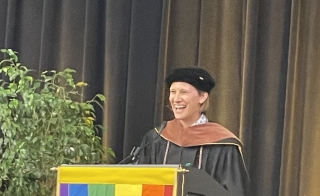 ASU Lecturer Anne Kotleba speaks to the spring 2022 Rainbow Convocation.