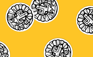 Graphic with Humanities week logos on a gold background
