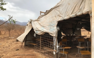 Outdoor classroom at refugee camp in Ethiopia