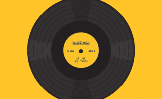 Vinyl record on a yellow background.