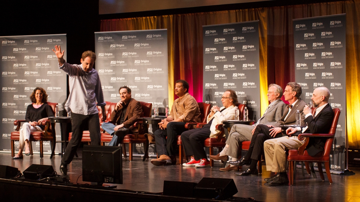 Physicist Brian Greene and panelists at the ASU Origins festival