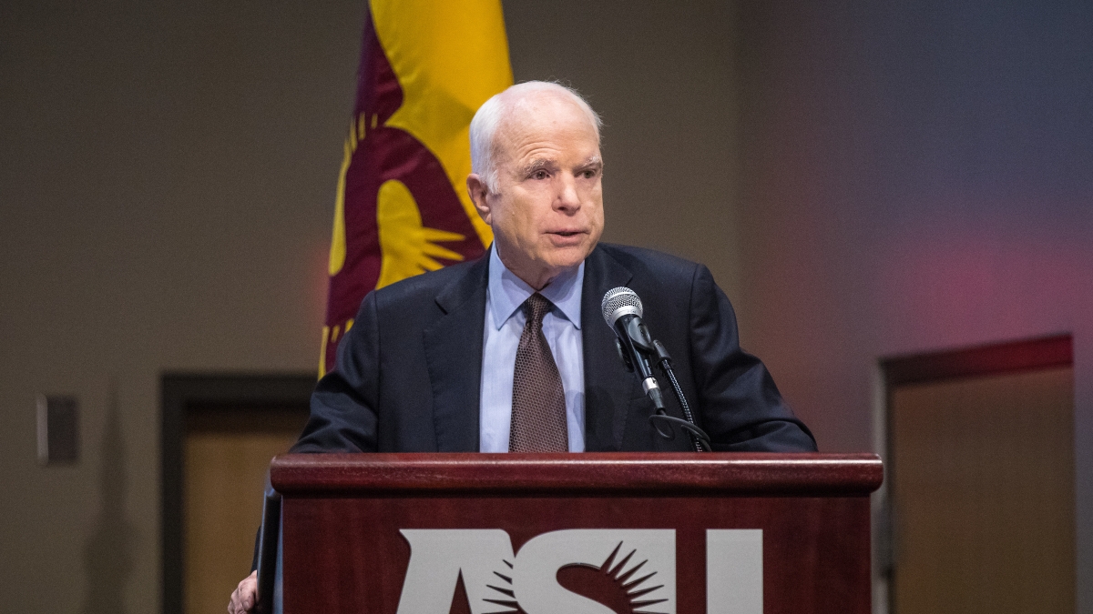 Sen. John McCain speaks at an ASU cybersecurity conference