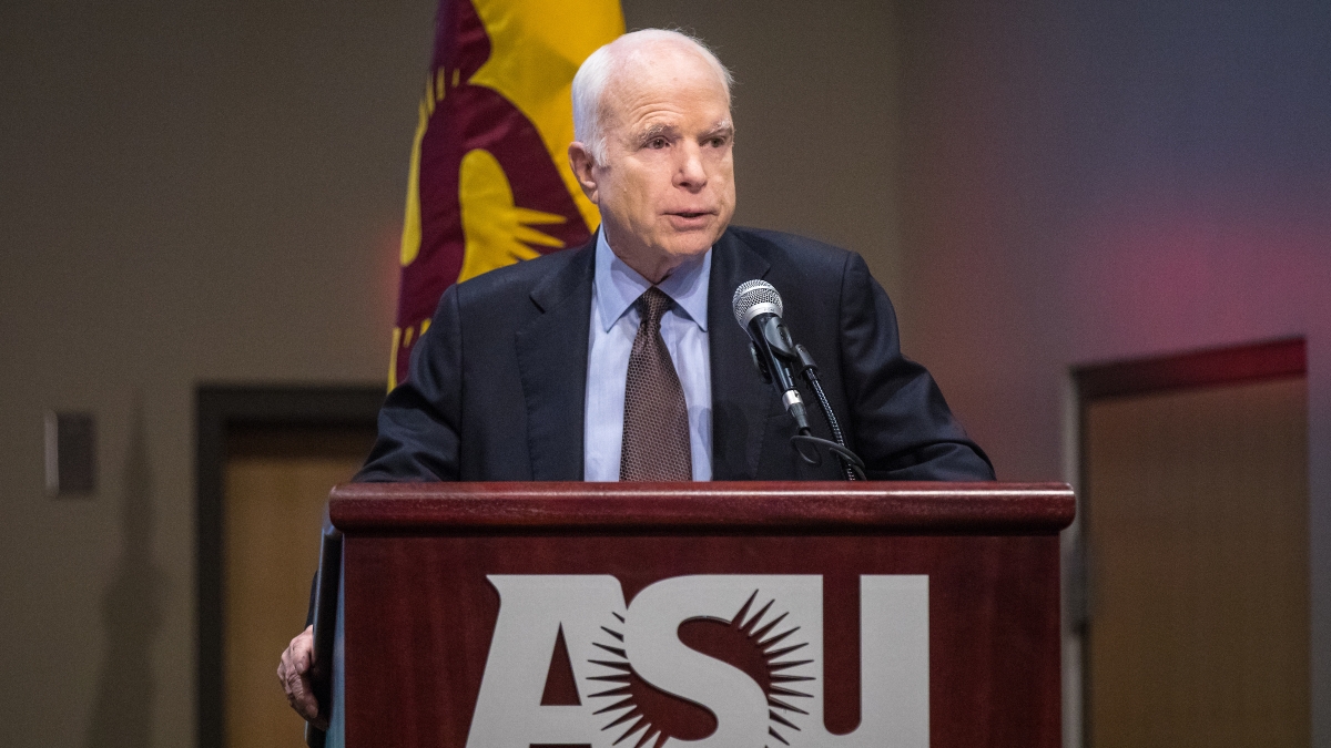 Sen. John McCain speaks at an ASU cybersecurity conference