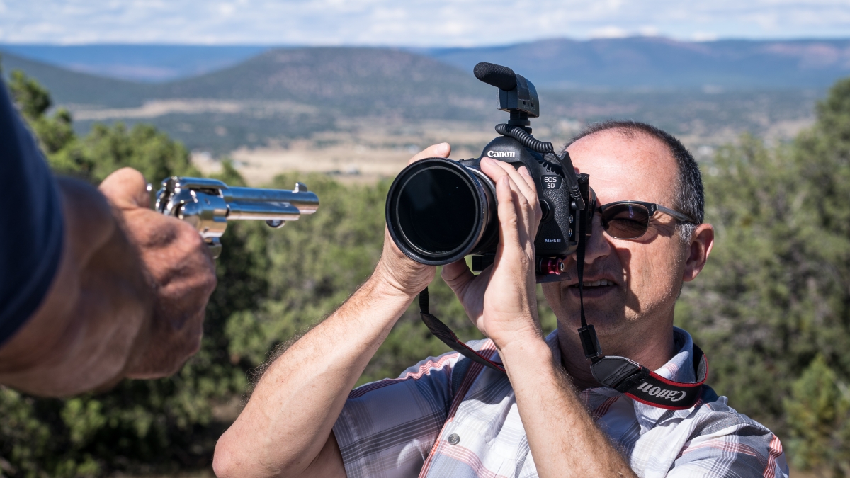 ASU Now videographer Ken Fagan takes video of a revolver