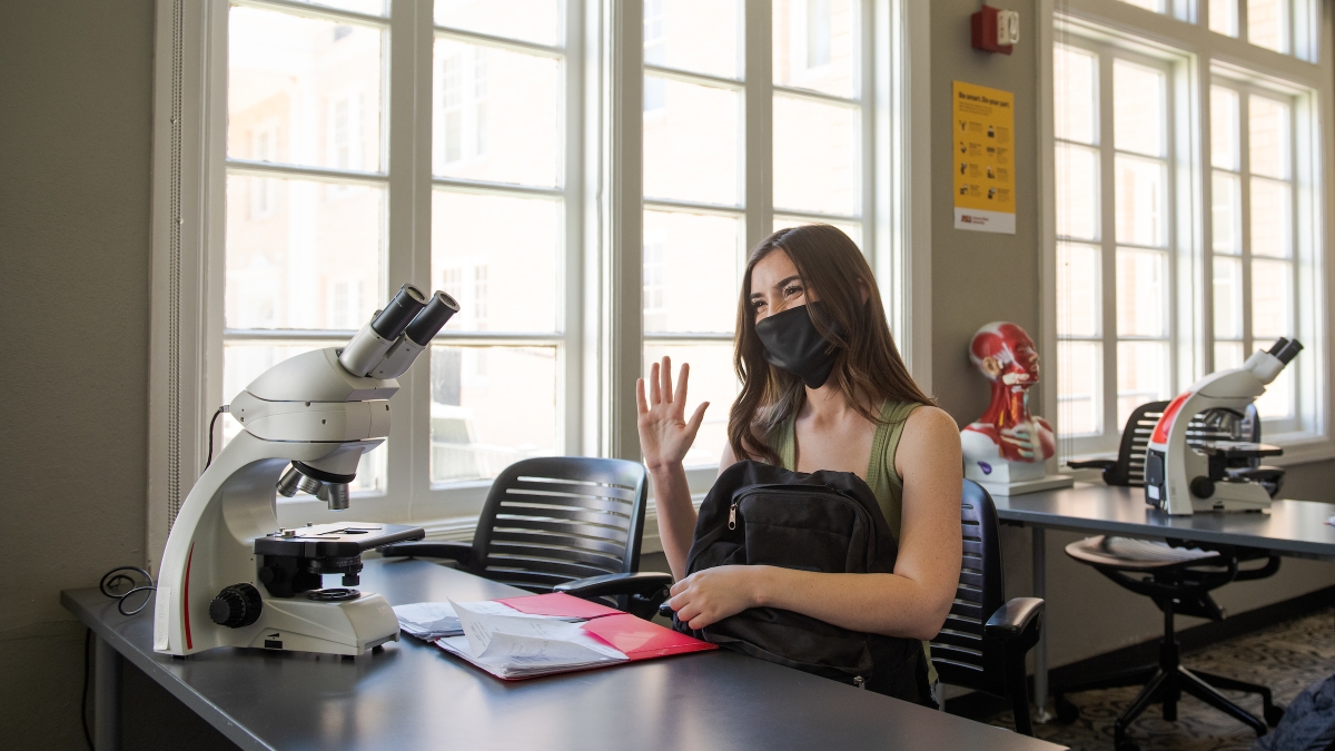 ASU student wearing a mask in a classroom