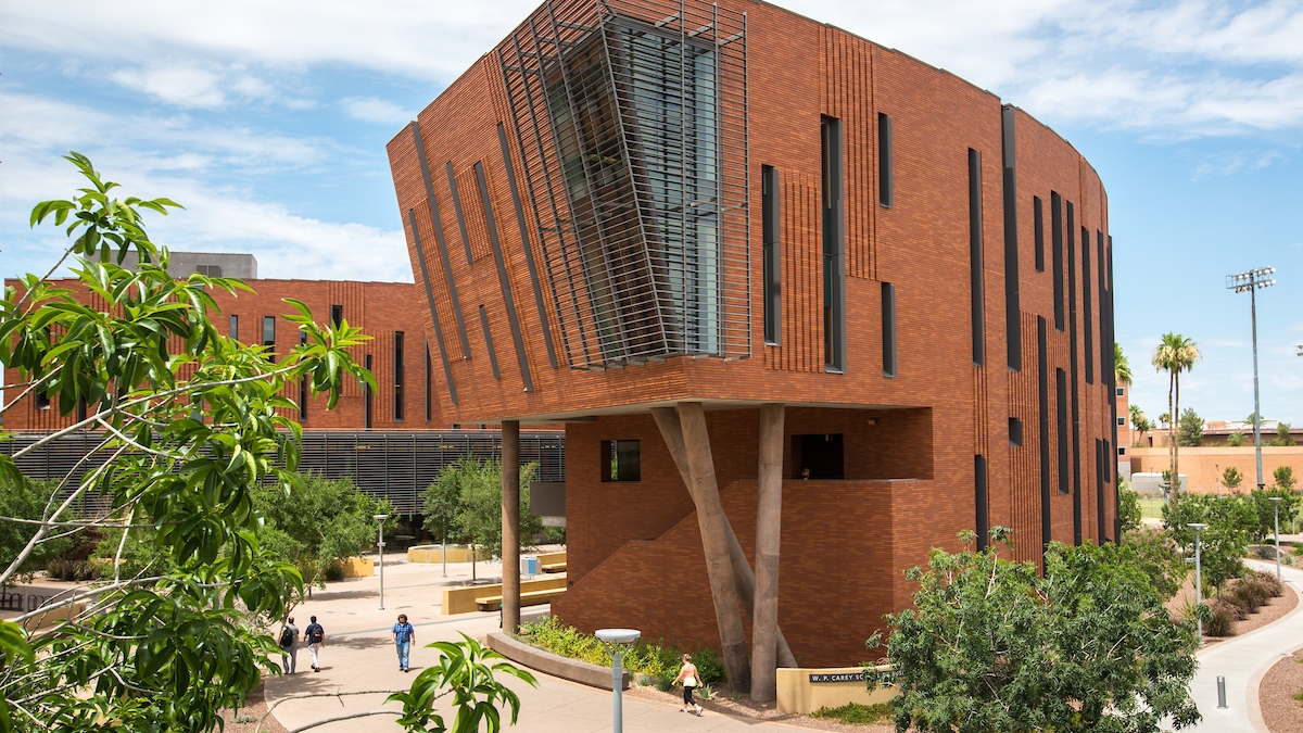 Exterior of the W. P. Carey School of Business building on ASU's Tempe campus.