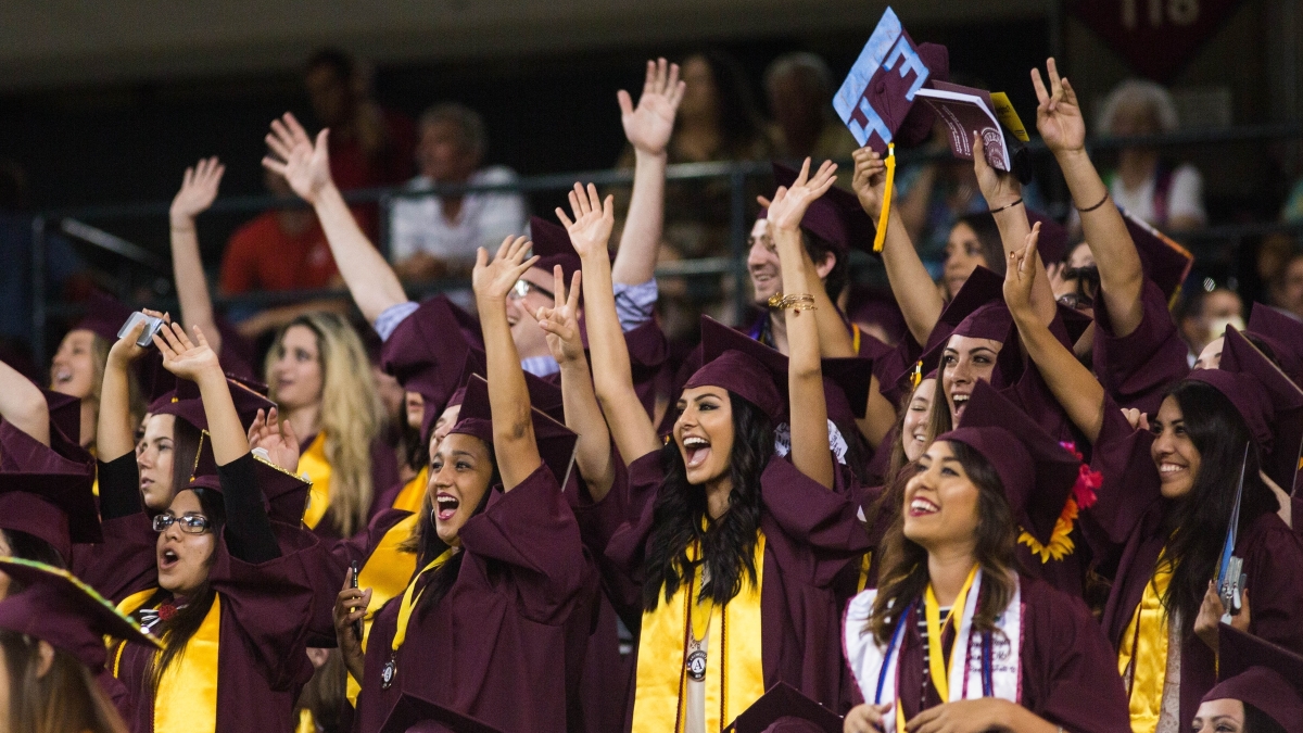 A photograph of undergraduate degree recipients at ASU&#039;s 2016 commencement exercises