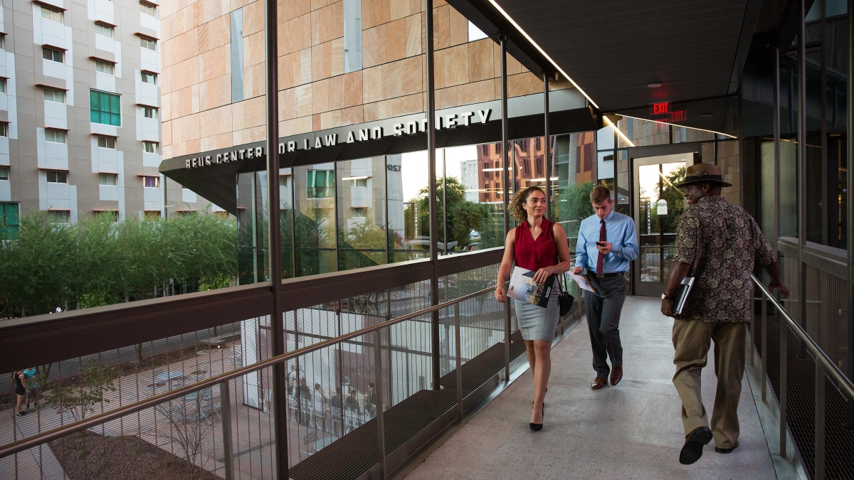 Visitors tour the new law building in downtown Phoenix.