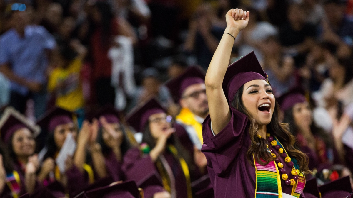 Student cheers during the Arizona State University Hispanic Convocation
