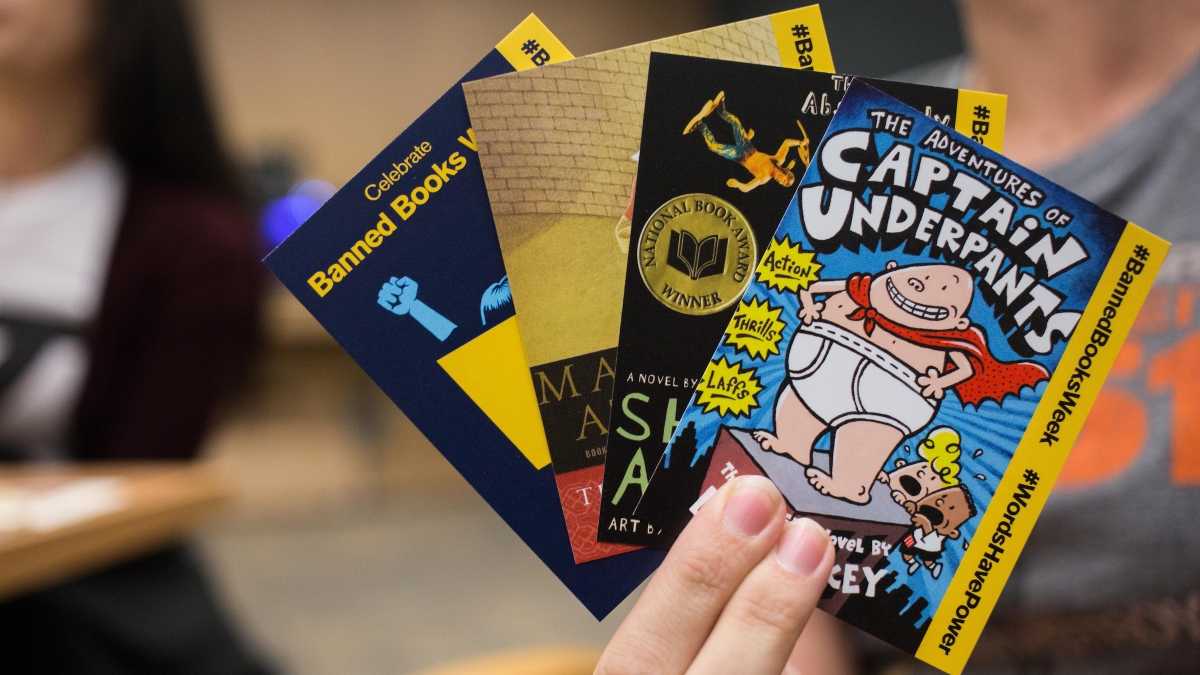 cards with banned books on them