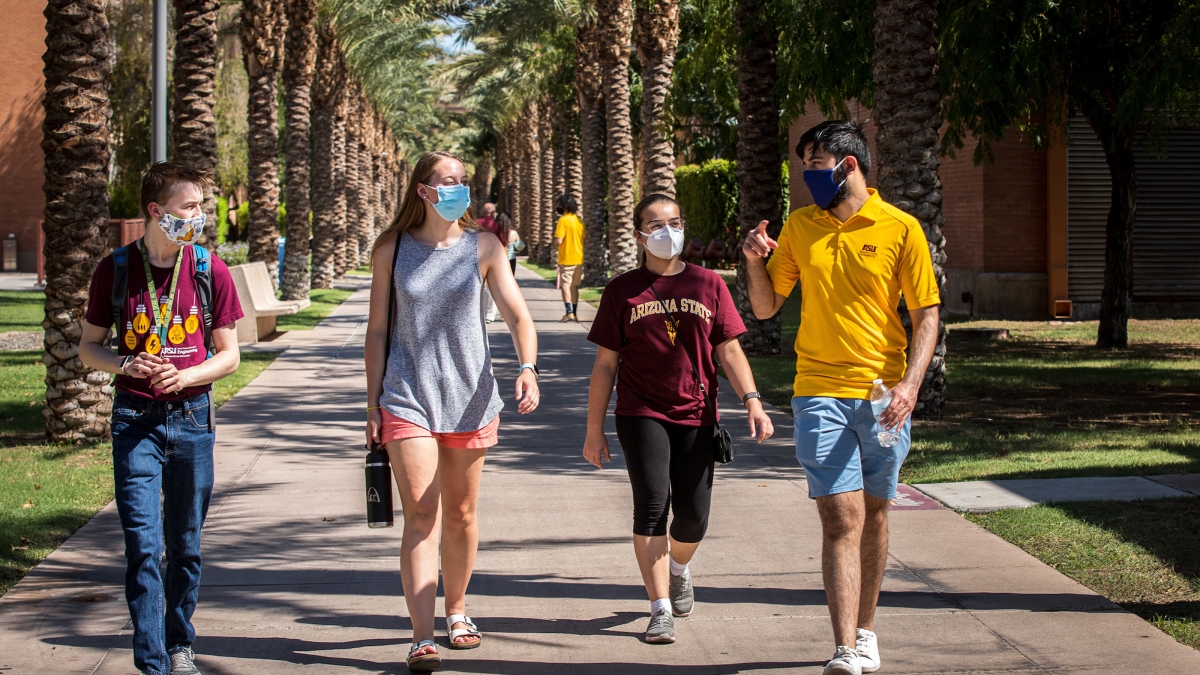 students wearing masks on ASU's Tempe campus