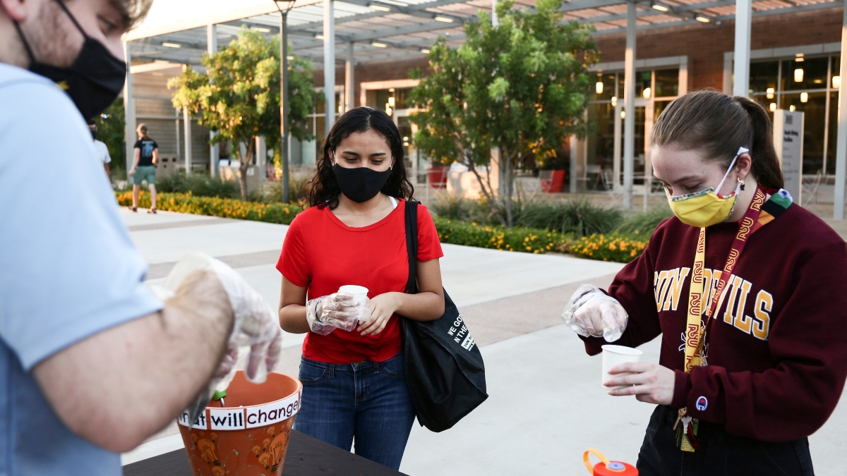 ASU students wearing masks