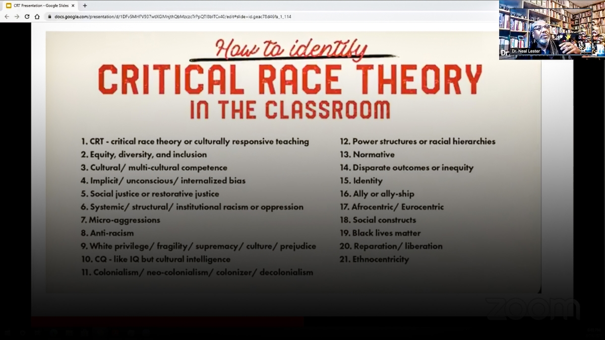screenshot of Critical Race Theory Zoom event