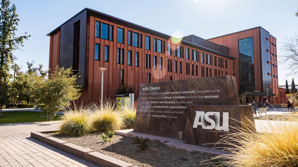 View of ASU Charter sign in front of Language and Literature building