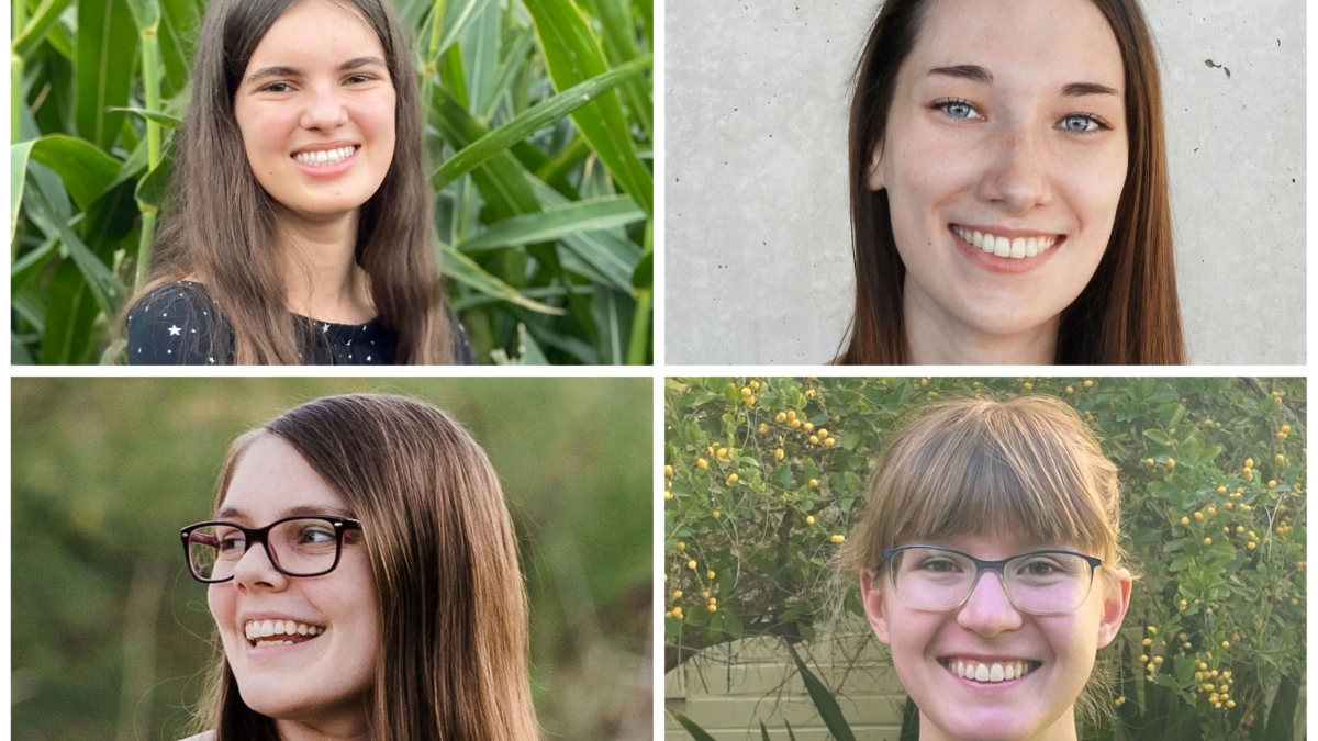 Collage of portraits of the 2022 Goldwater Scholars. Clockwise from top left: ASU students Jasmin Falconer, Lauren Harstad, Claire Blaske and Katie Pascavis.
