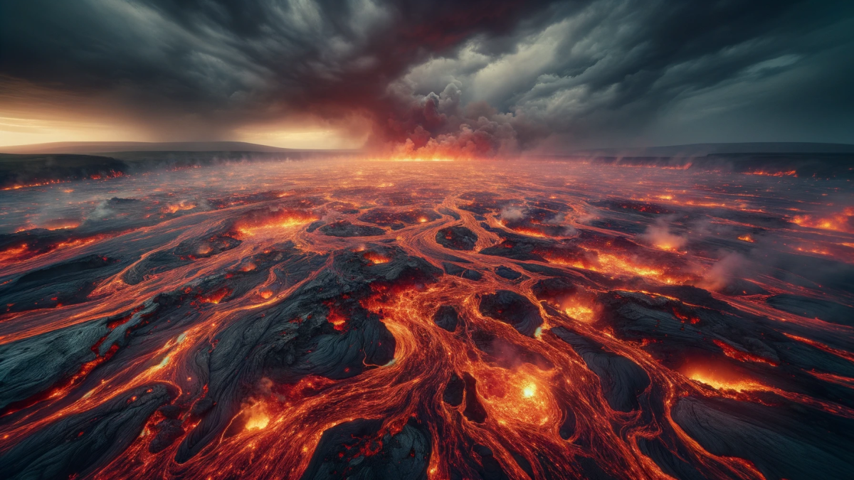 Illustration of a magma ocean covered with a thick atmosphere of hydrogen on a sub-Neptune exoplanet.