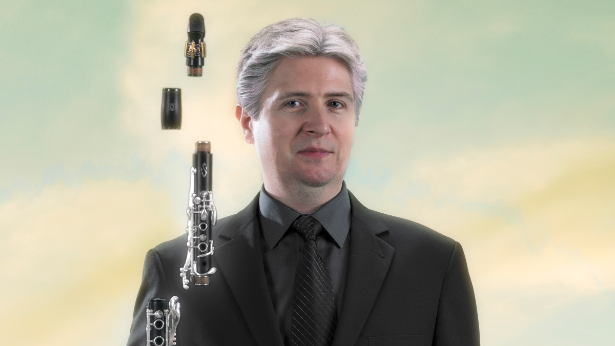 Joshua Gardner with a clarinet.