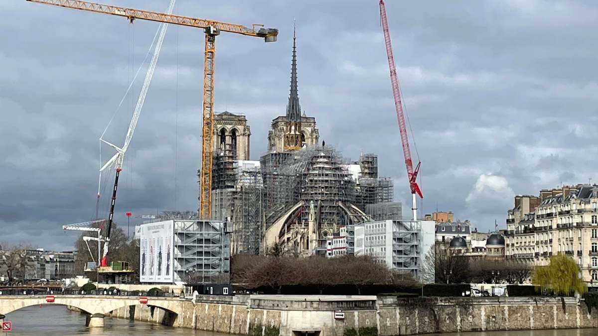 Scaffolding shown around the Notre Dame Cathedral in Paris