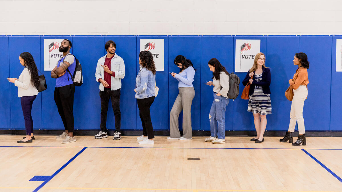 young, voters, polling place, line, election