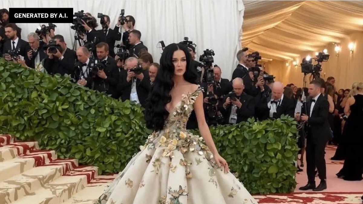 An AI-generated deepfake photo of singer Katy Perry appearing to attend the 2024 Met Gala.