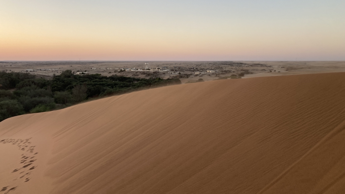 Gobabeb Research Center and Institute is seen in the distance in this photo of the Namib Desert