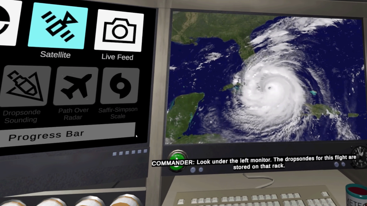 Screen displaying a hurricane on a map.