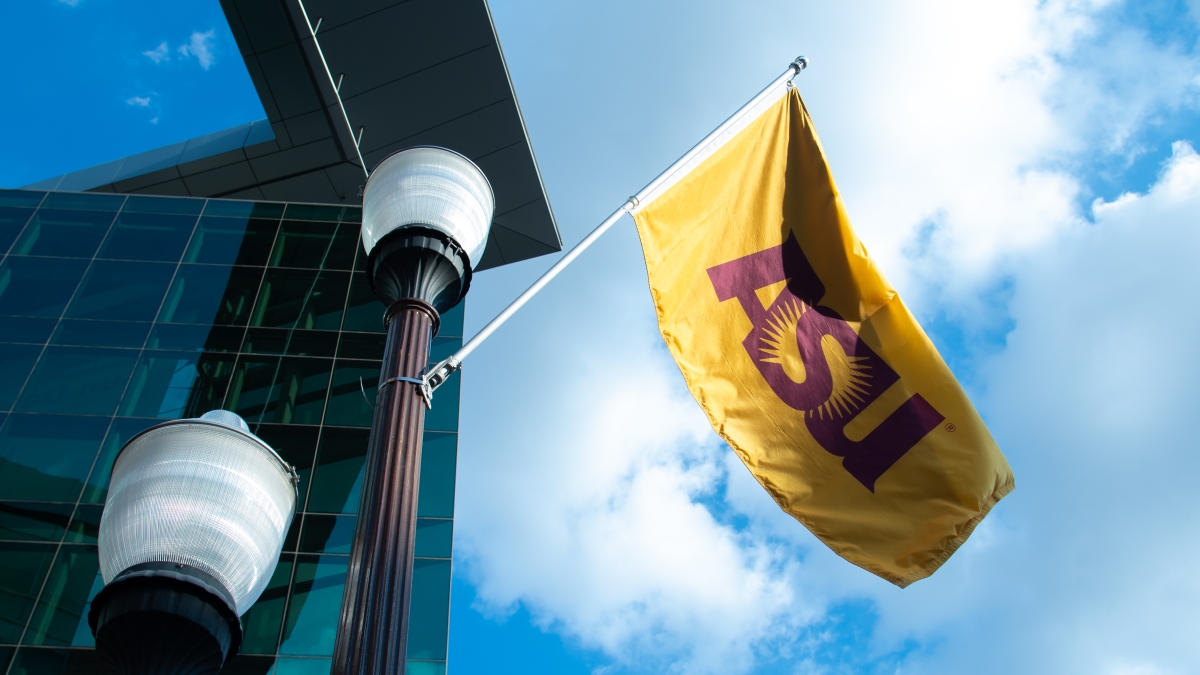 ASU flag waves in the blue skyline