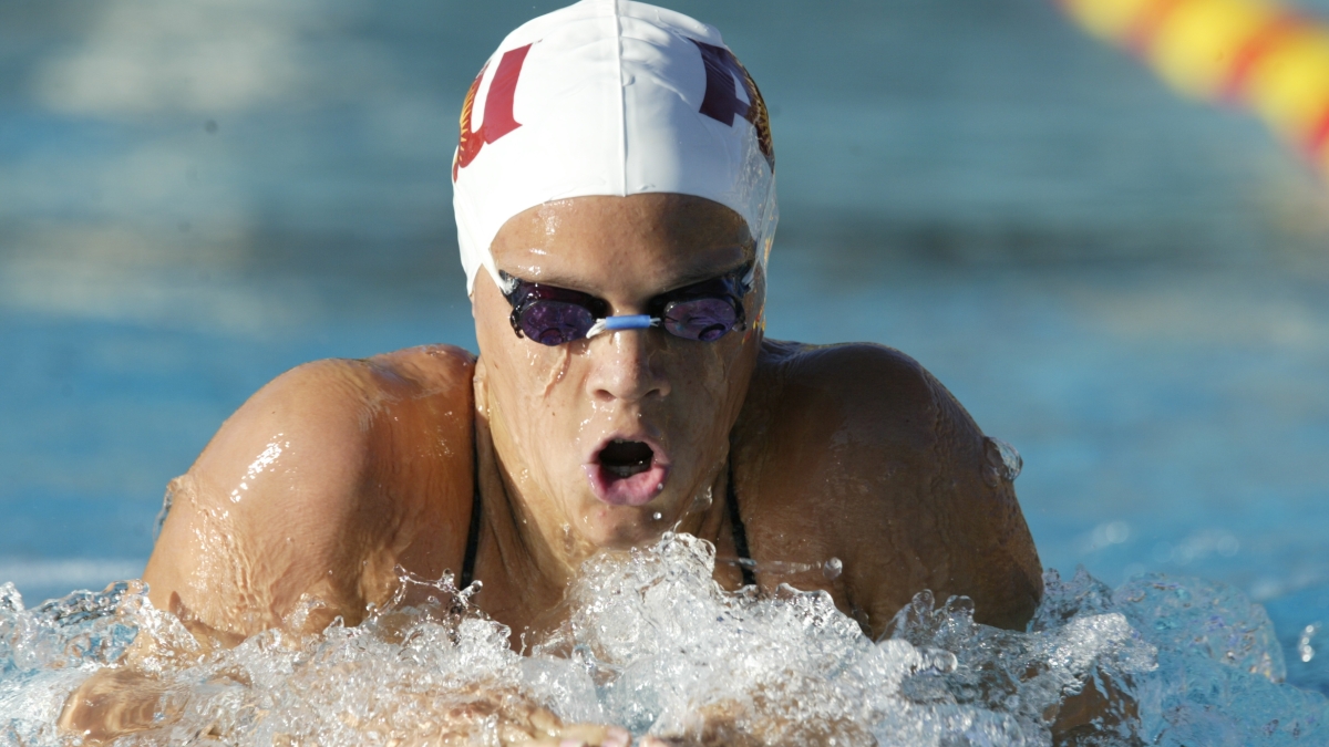 An image of former Sun Devil Agnes Kovacs swimming competitively