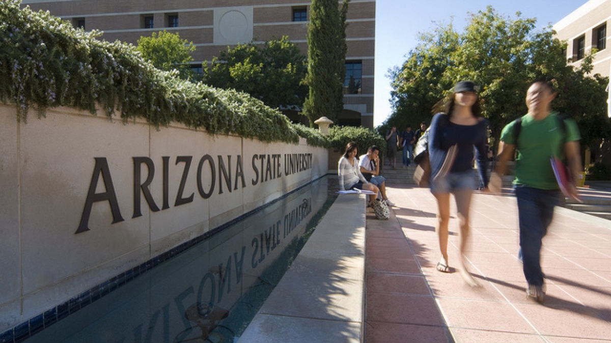 ASU students walk down campus mall 