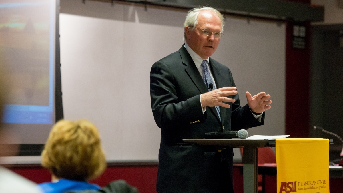 Ambassador Christopher Hill delivers a lecture at Arizona State University