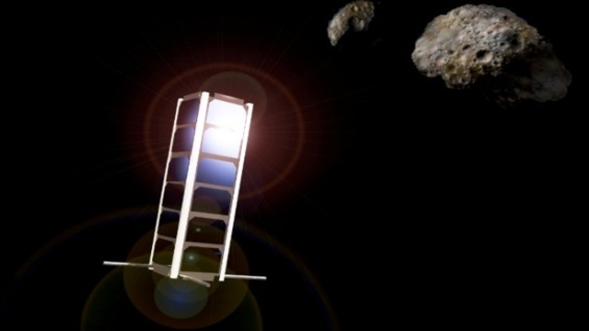 ASU Asteroid Origins Satellite (AOSAT) in orbit above Earth