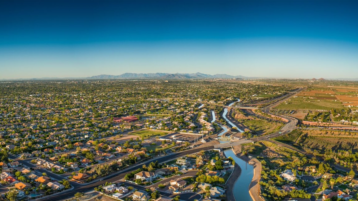 Aerial shot of Phoenix showing canals