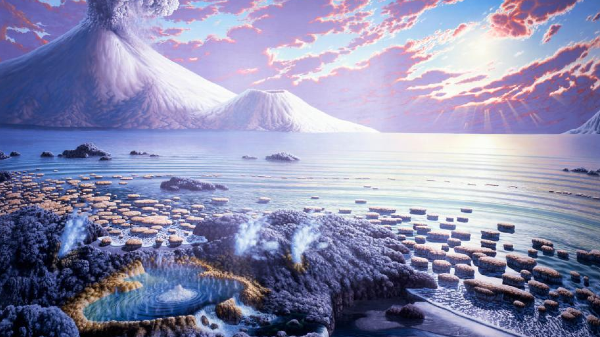 Artist’s rendition of what the Earth could have looked like in the Archean Eon, from 4 billion to 2.5 billion years ago.