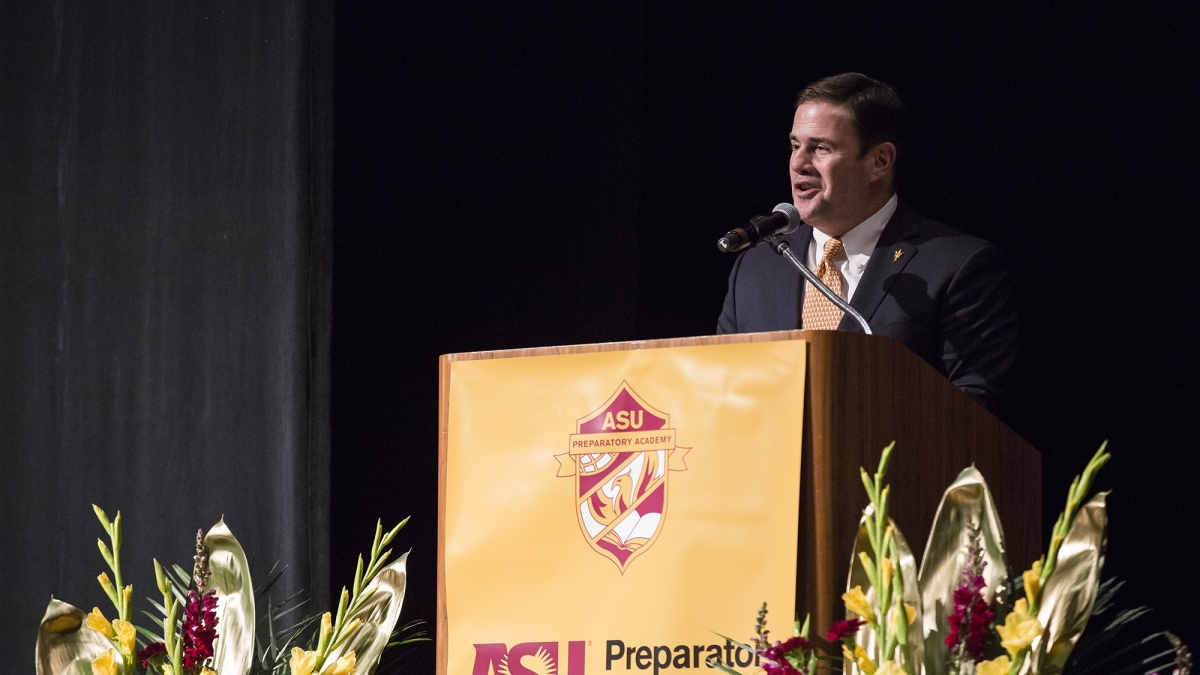 Gov. Doug Ducey speaks at the ASU Prep-Downtown commencement.