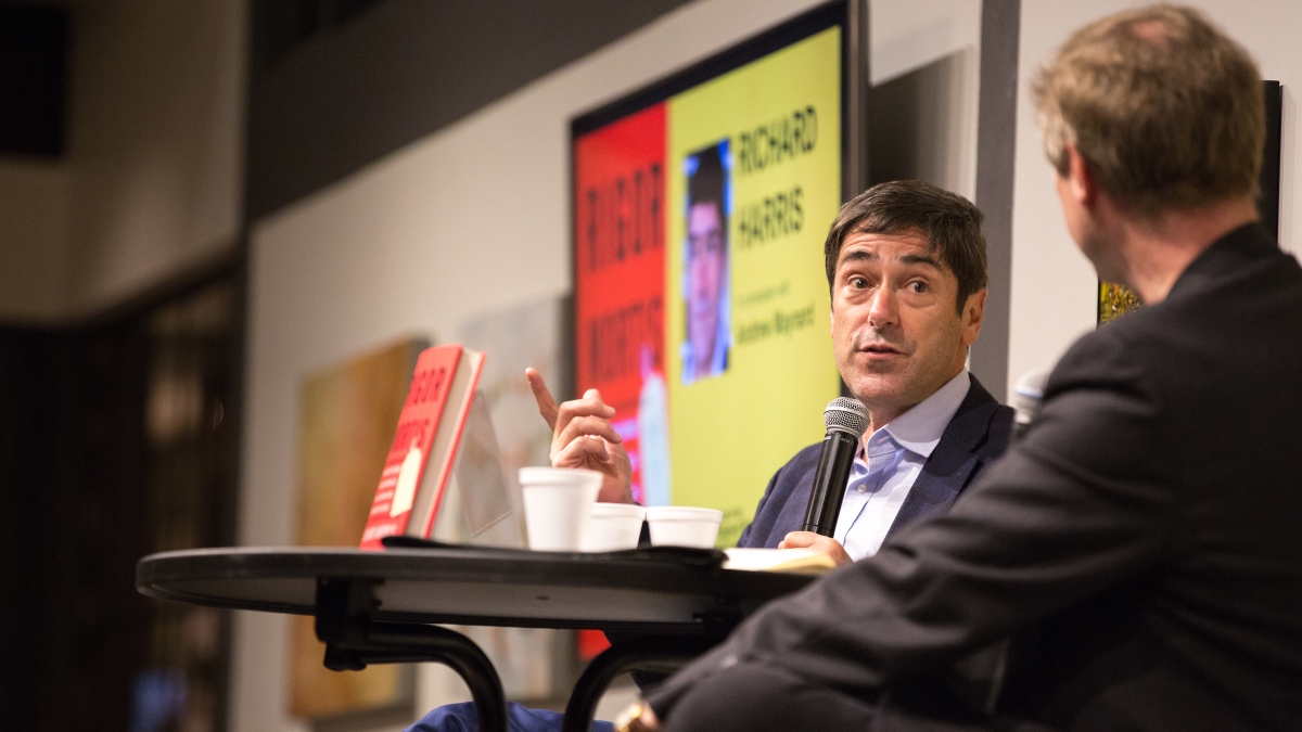 National Public Radio science correspondent and author Richard Harris speaks at a bookstore