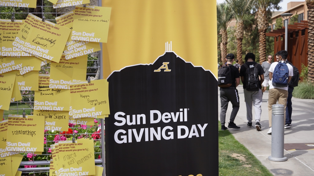 Sign reading "Sun Devil Giving Day."