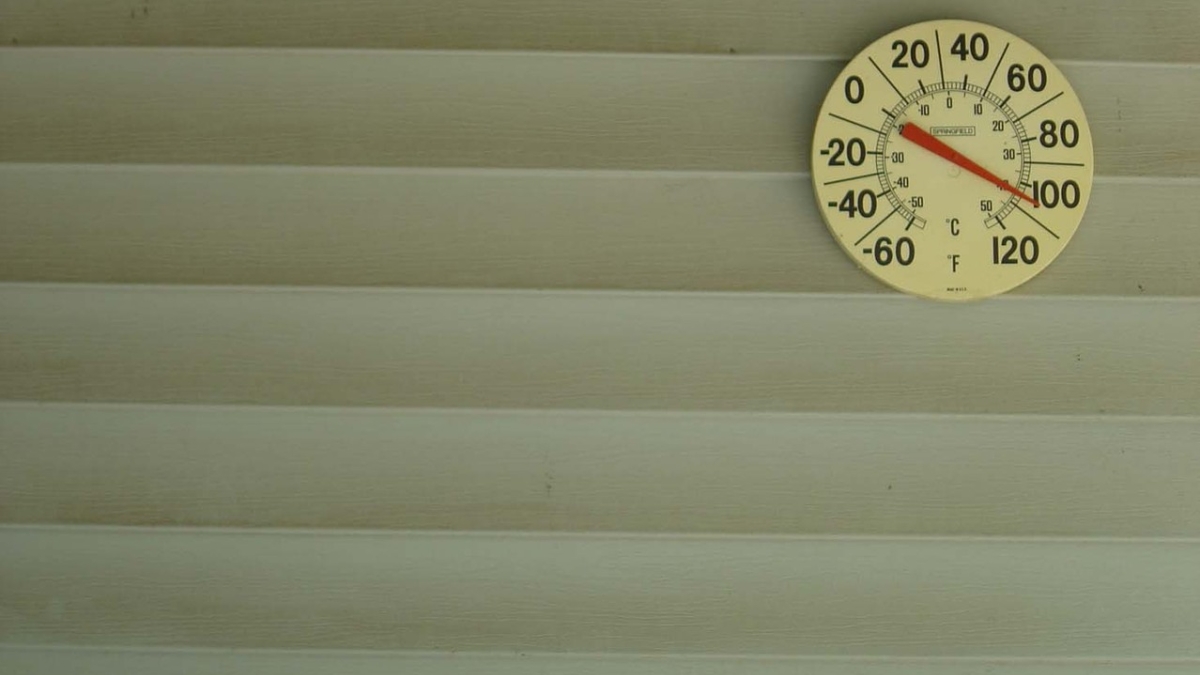 A wall with a thermometer.
