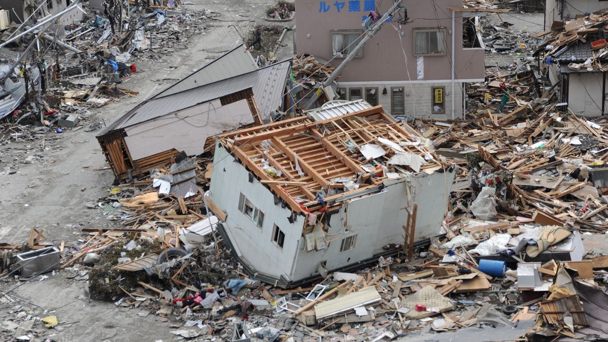 Damage from the 2011 earthquake and tsunami in Japan.