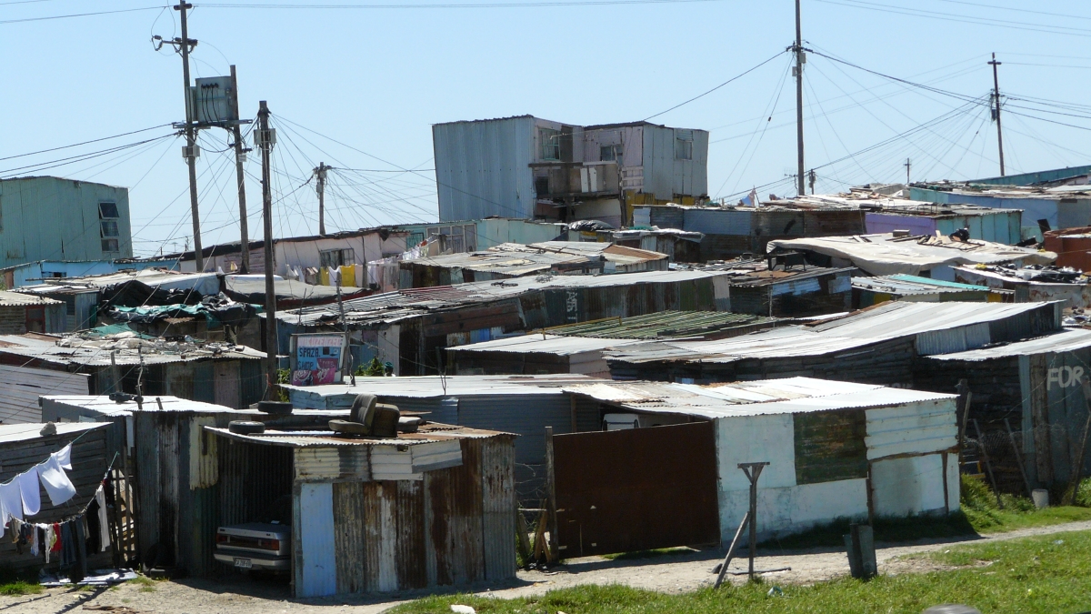 Shack homes in a shantytown in South Africa.