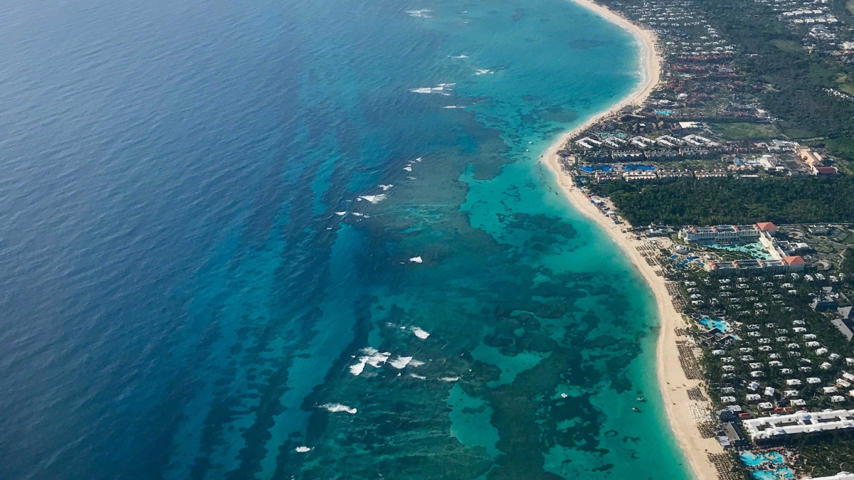 An aerial photo of coral reefs in Dominican Republic