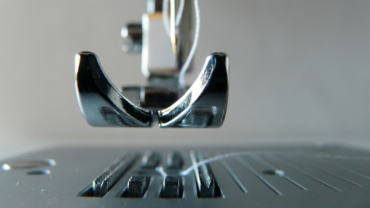 Closeup of a sewing machine foot