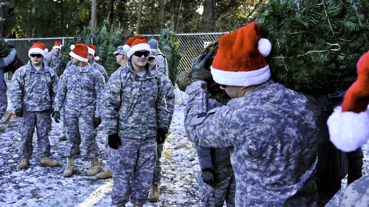 Military in Santa hats
