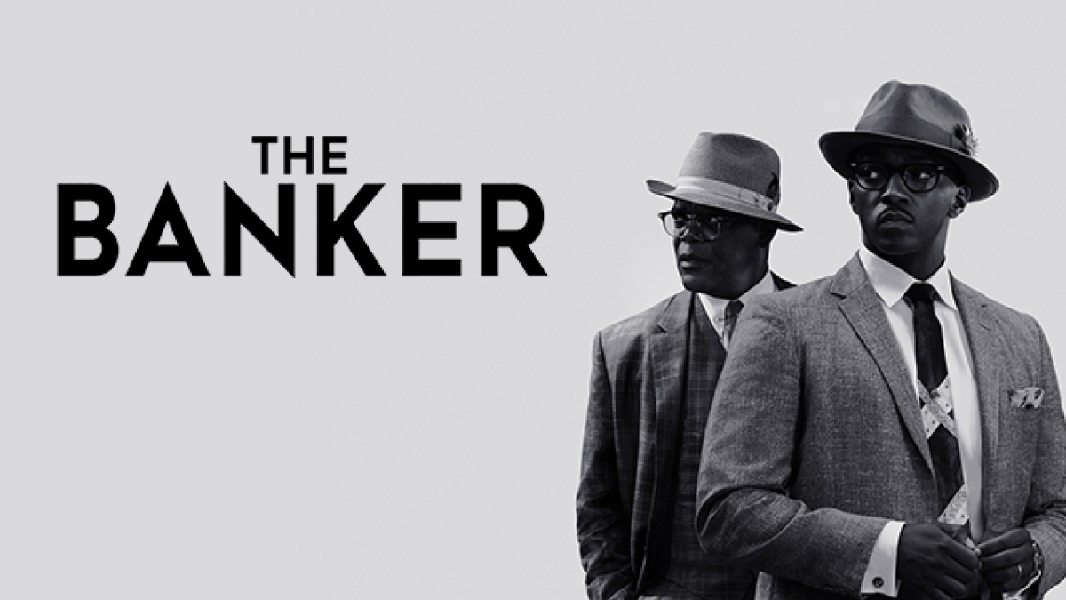 "The Banker" film poster, featuring two men wearing suits, ties and hats.