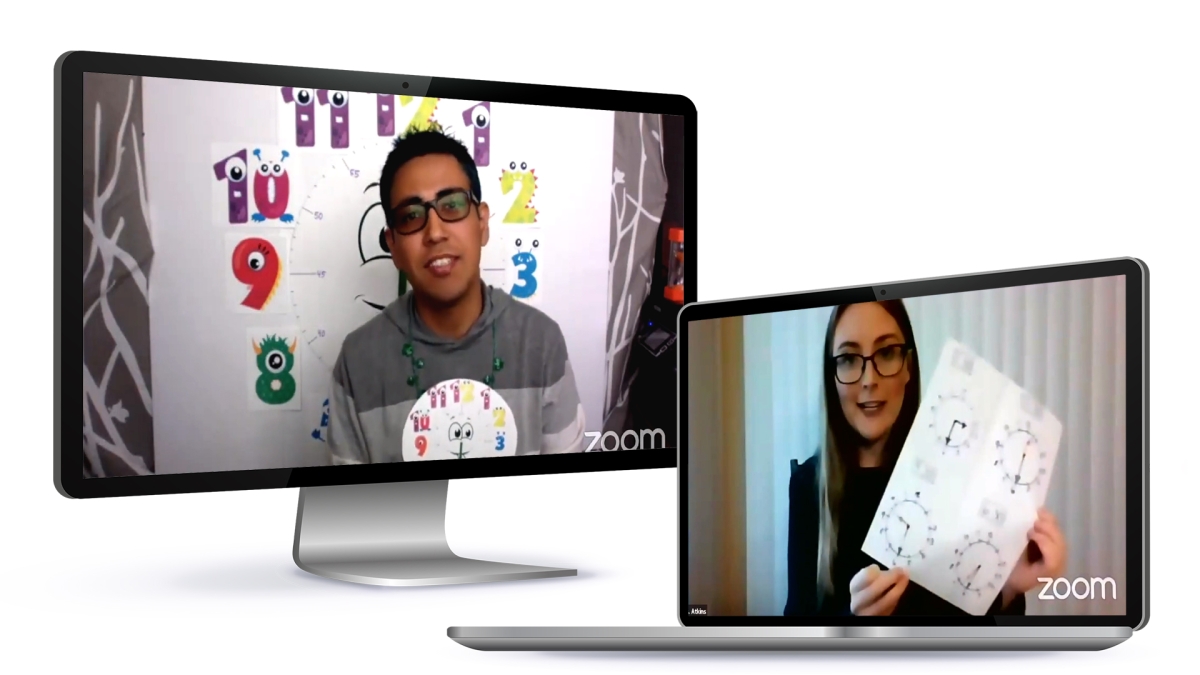 Photo illustration of two student teachers using Zoom