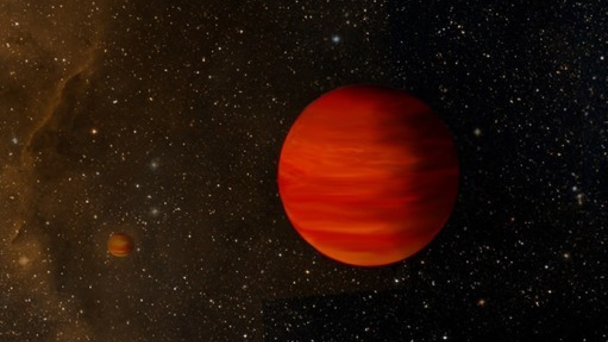 An artist’s rendition of a binary system of brown dwarfs like CWISE J014611.20-050850.0AB.