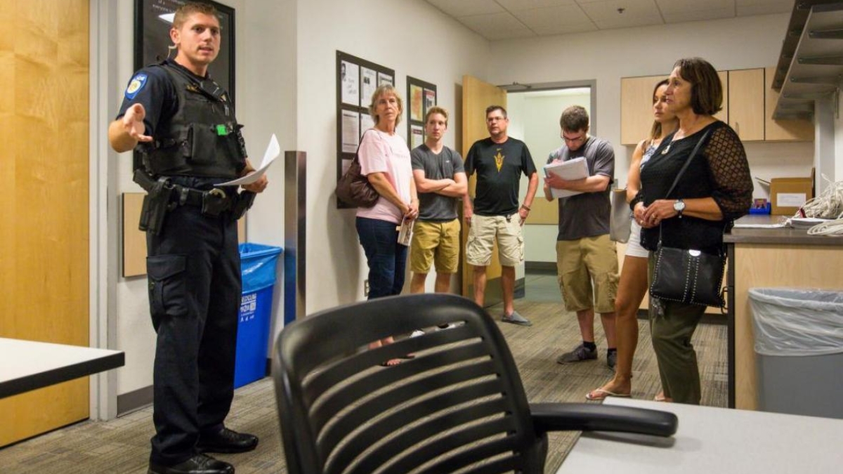 ASU police officer Daniel Miller talks about daily briefings.
