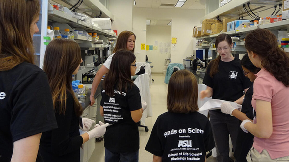 Girls tour Biodesign Institute lab at ASU.
