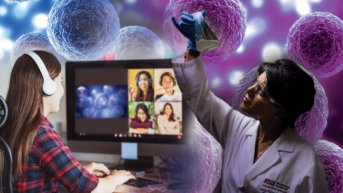 photo illustration of students working on cancer research