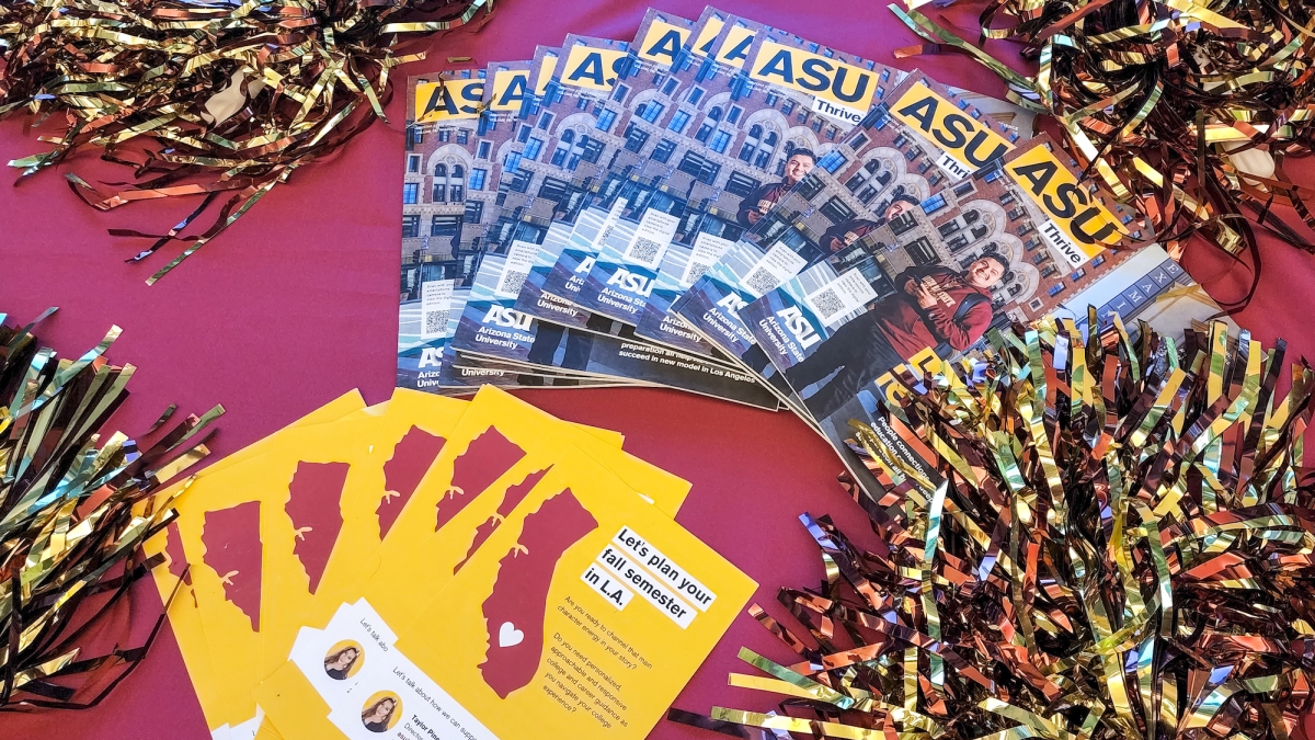 ASU in California marketing materials laid out on a table.